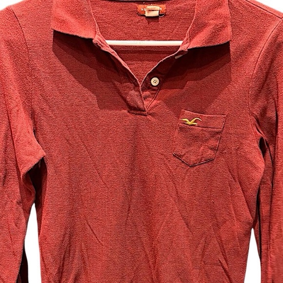 Hollister Red Cotton Blend Shirt long sleeve juniors LARGE - Picture 4 of 5